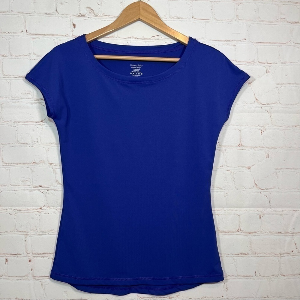Sweaty Betty Shirt Womens XS Blue Athlete Seamless Workout Solid Cap Sleeve